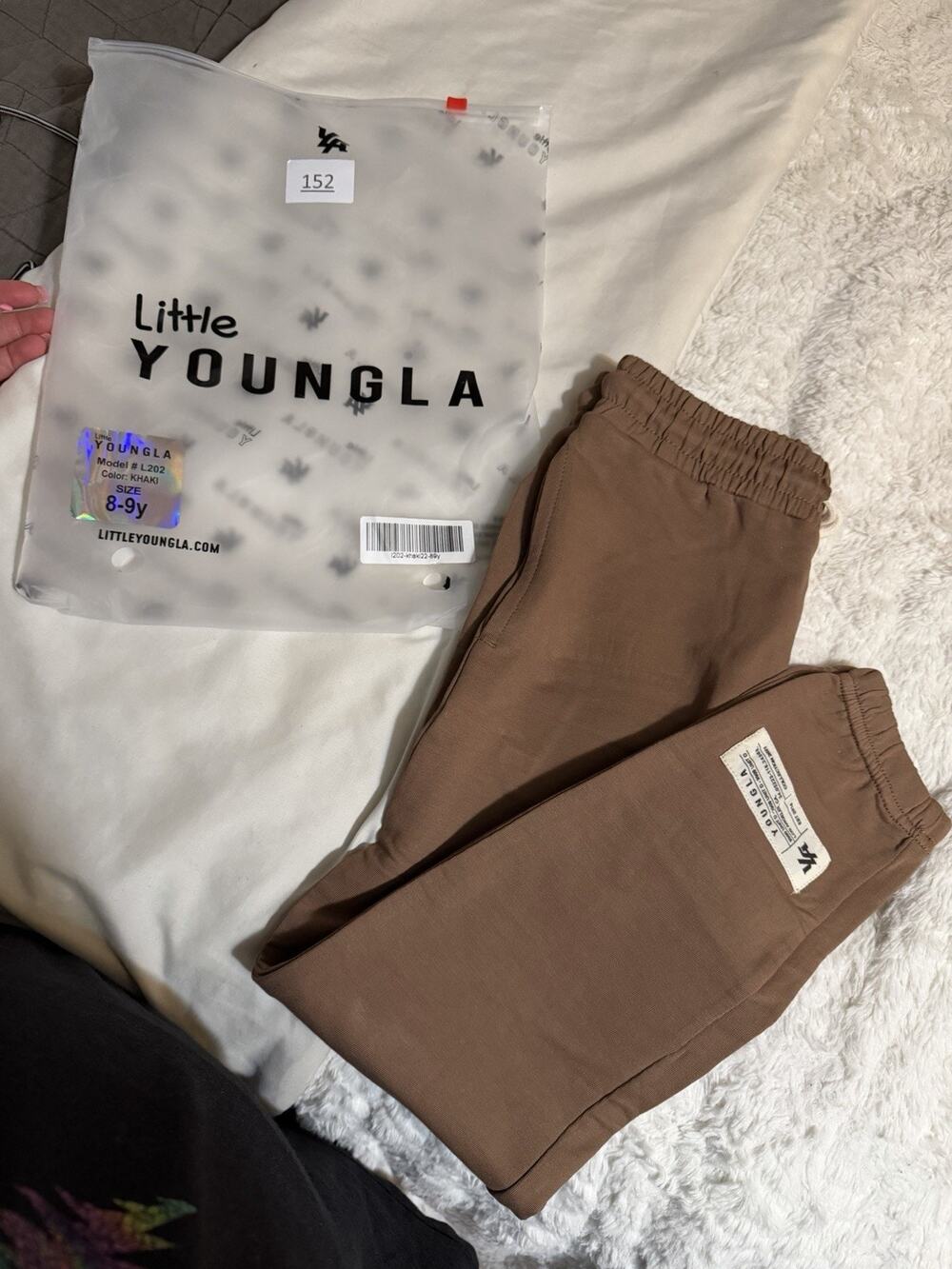 YoungLA Little Brown Jogger Sweatpants Size 8-9Y Cotton Drawstring Logo NWT